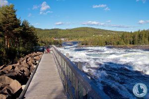 Ein Holzbohlenweg führt am Storforsen entlang