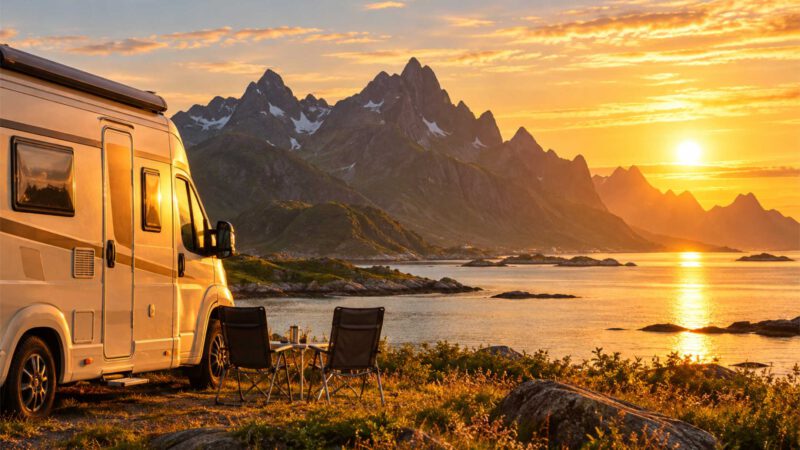 Schlafen bei Mitternachtssonne im Camper